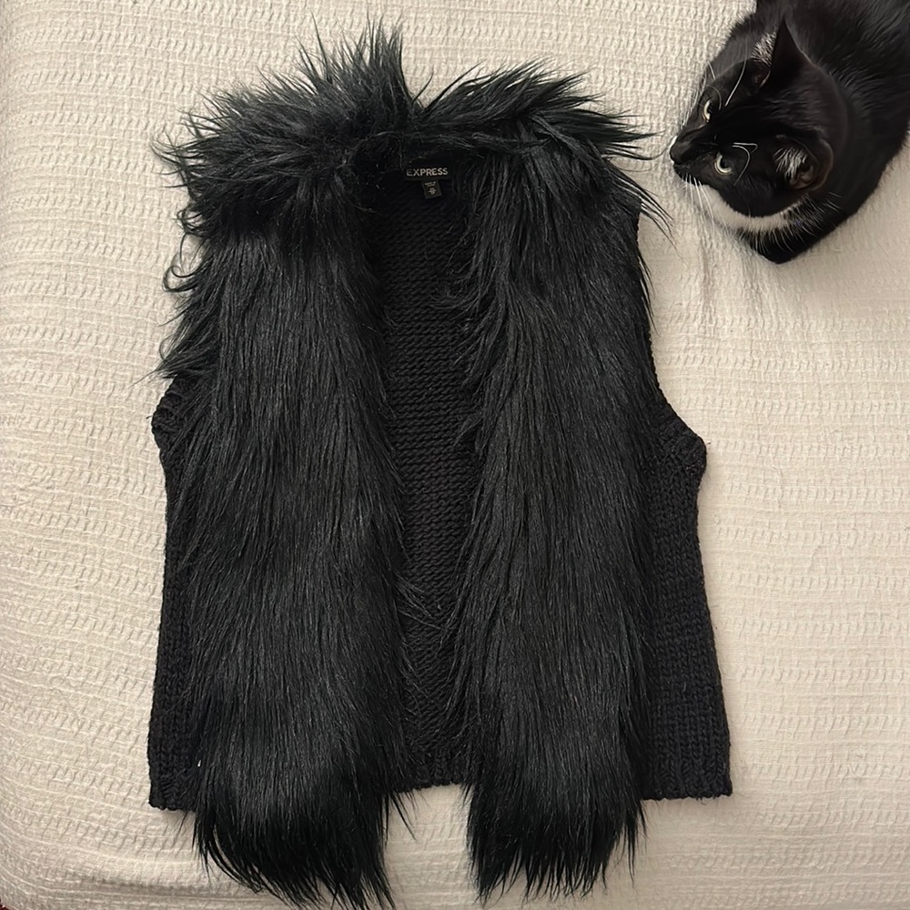Express Knit Faux Fur Vest Black XS